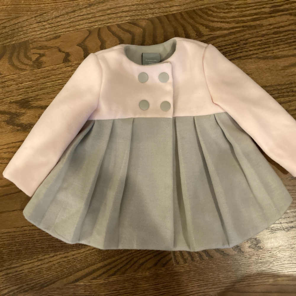 Tahari baby dress coat. Pink and gray